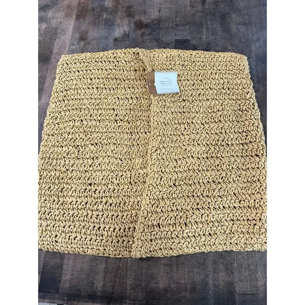Pottery Barn Lattice Paper Knit Crochet Square Pillow Cover Yellow/Cream - Picture 3 of 5